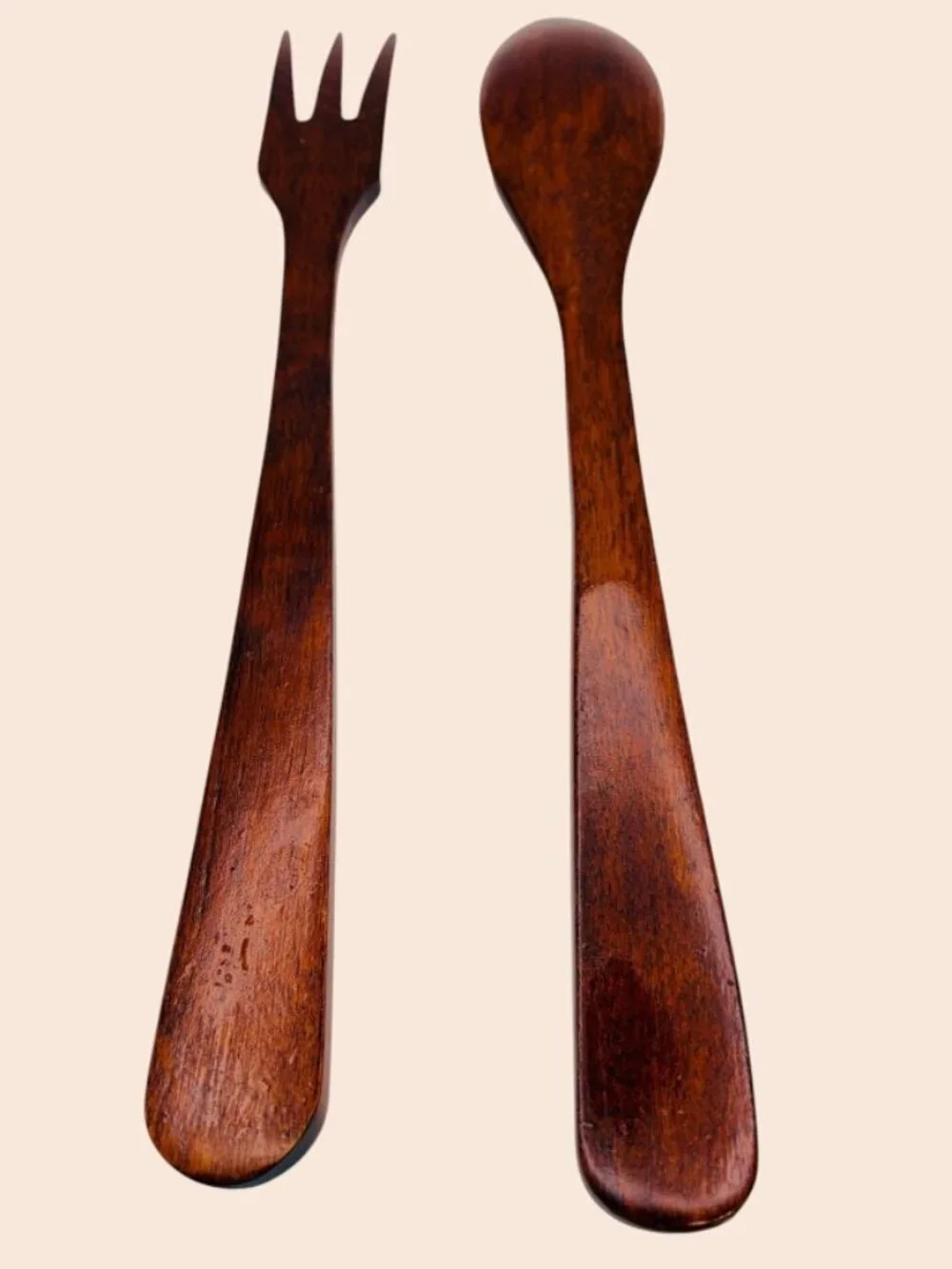 Vintage Handcrafted Wooden Salad Server Set – Mid Century Modern Serving Utensil